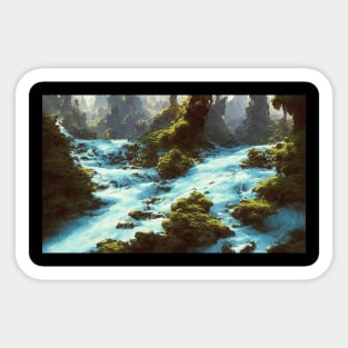 Fantasy Mountain River Landscape Sticker